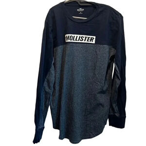 Hollister long sleeve shirt navy and grey logo shirt